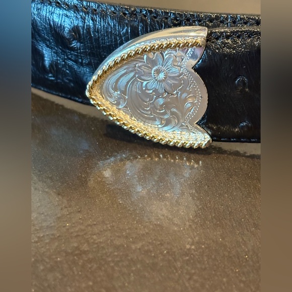 Montana Silversmith Silver Plate Buckle and Vero Struzzo Ostrich Leather Belt 40 - Picture 3 of 16